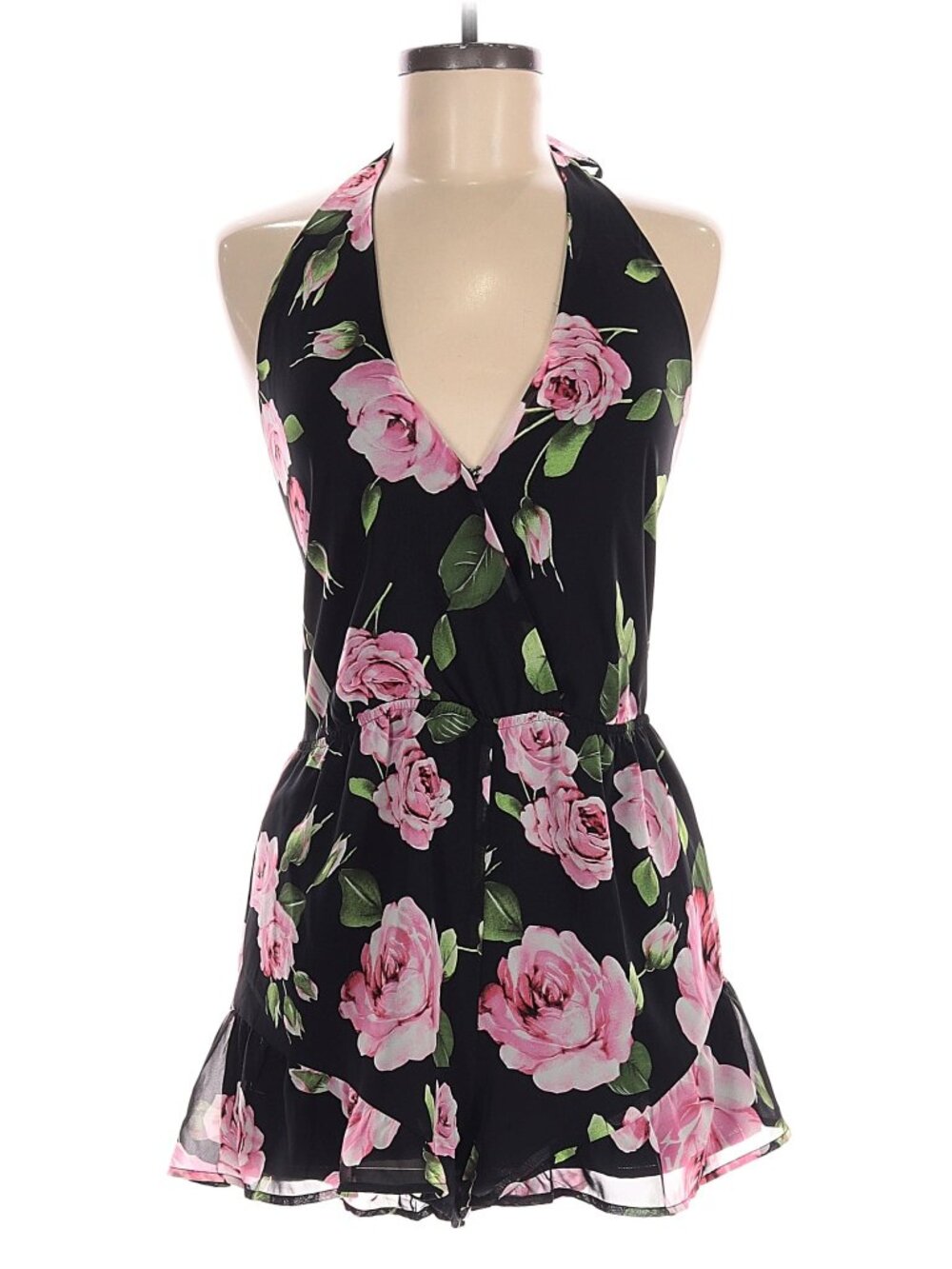 Surplice Backless Floral Romper Jumpsuit Halter WHIMSICAL FEMININE EUC
